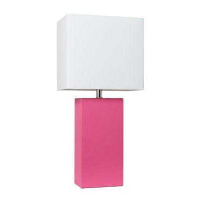 Elegant Designs Modern Leather Table Lamp with Fabric Shade, Hot Pink Leather
