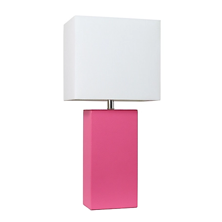 Elegant Designs Modern Leather Table Lamp with Fabric Shade, Hot Pink Leather