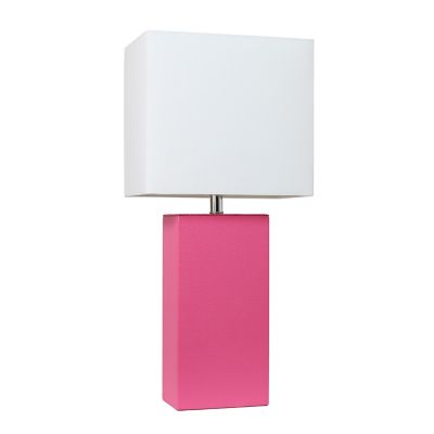 Image showing  Modern Leather Table Lamp with Fabric Shade, Hot Pink Leather