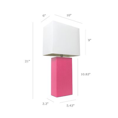 Image showing  Modern Leather Table Lamp with Fabric Shade, Hot Pink Leather
