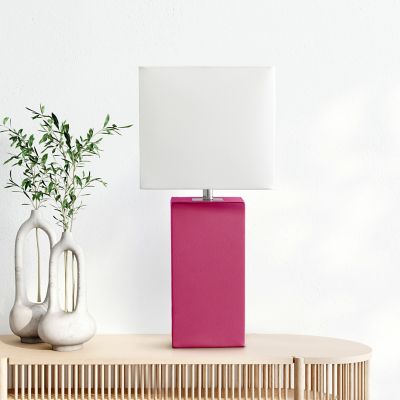 Image showing  Modern Leather Table Lamp with Fabric Shade, Hot Pink Leather