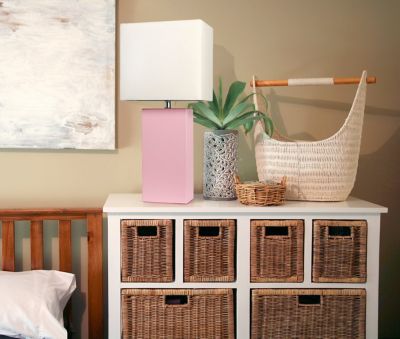 Elegant Designs 21 in. H Modern Leather Table Lamp with Fabric Shade, Pink Leather