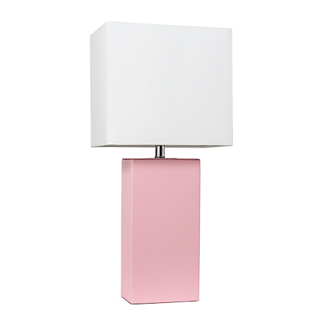 Elegant Designs 21 in. H Modern Leather Table Lamp with Fabric Shade, Pink Leather