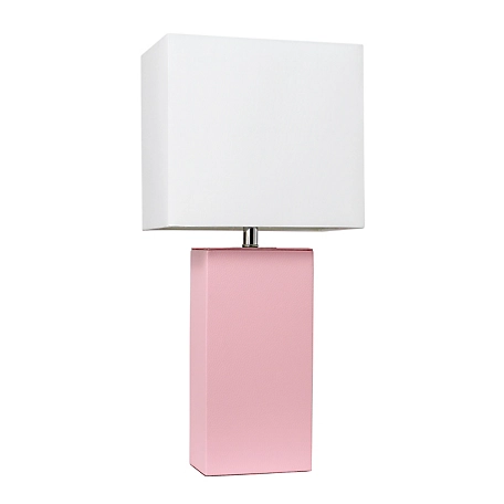 Elegant Designs 21 in. H Modern Leather Table Lamp with Fabric Shade, Pink Leather