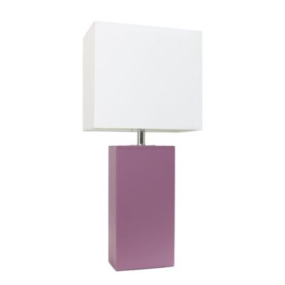 Elegant Designs 21 in. H Modern Leather Table Lamp with Fabric Shade, Purple Leather