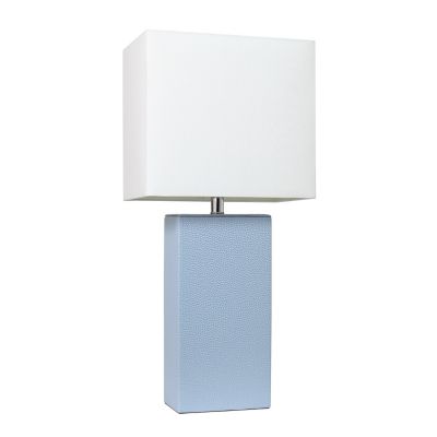 Elegant Designs Modern Leather Table Lamp with Fabric Shade, Periwinkle Leather