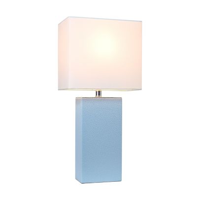Image showing  Modern Leather Table Lamp with Fabric Shade, Periwinkle Leather