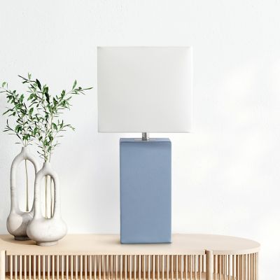 Image showing  Modern Leather Table Lamp with Fabric Shade, Periwinkle Leather