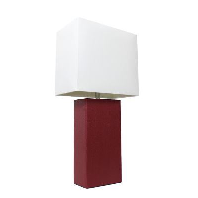 Image showing  21 in. H Modern Leather Table Lamp with Fabric Shade, Red Leather