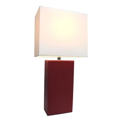 Image showing  21 in. H Modern Leather Table Lamp with Fabric Shade, Red Leather