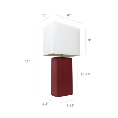 Image showing  21 in. H Modern Leather Table Lamp with Fabric Shade, Red Leather