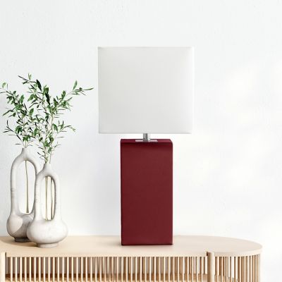 Image showing  21 in. H Modern Leather Table Lamp with Fabric Shade, Red Leather