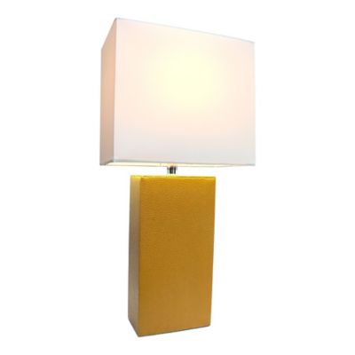 Image showing  21 in. H Modern Leather Table Lamp with Fabric Shade, Tan Leather