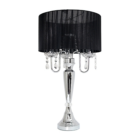 Elegant Designs 31 in. H Romantic Sheer Shade Table Lamp with Hanging Crystals, Black