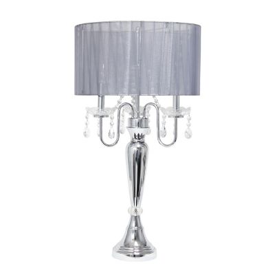 Elegant Designs 31 in. H Romantic Sheer Shade Table Lamp with Hanging Crystals, Gray