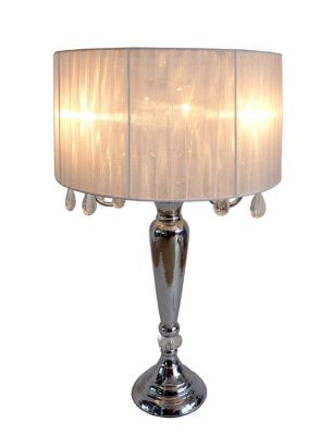 Elegant Designs 27 in. H Romantic Sheer Shade Table Lamp with Hanging Crystals, White