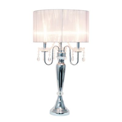 Image showing  27 in. H Romantic Sheer Shade Table Lamp with Hanging Crystals, White