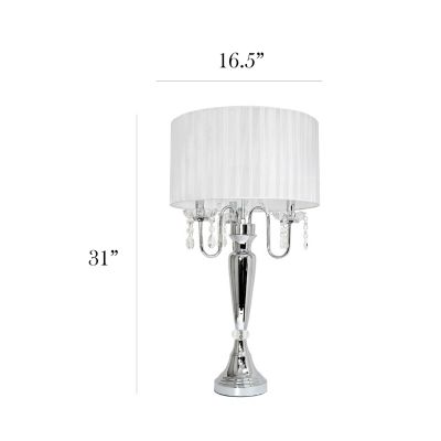 Image showing  27 in. H Romantic Sheer Shade Table Lamp with Hanging Crystals, White