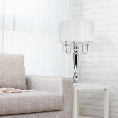Image showing  27 in. H Romantic Sheer Shade Table Lamp with Hanging Crystals, White