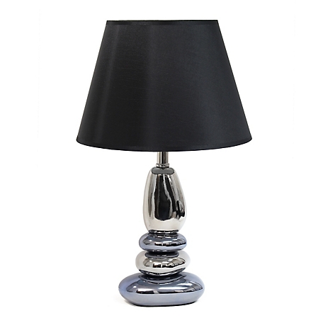 Elegant Designs 21.5 in. H Stacked Metallic Blue Stones Ceramic Table Lamp with Shade