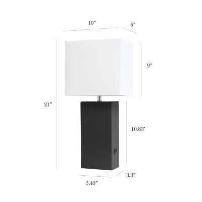 Image showing  21 in. H Modern Leather Table Lamp with USB and Fabric Shade, Black Leather