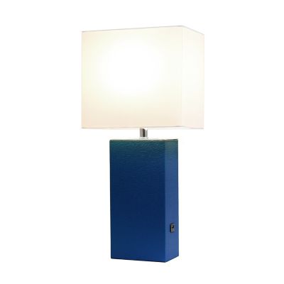 Image showing  21 in. H Modern Leather Table Lamp with USB and Fabric Shade, Blue Leather