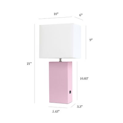 Image showing  21 in. H Modern Leather Table Lamp with USB and Fabric Shade, Blush Pink Leather