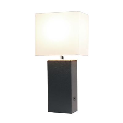 Image showing  21 in. H Modern Leather Table Lamp with USB and Fabric Shade, Brown