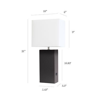 Image showing  21 in. H Modern Leather Table Lamp with USB and Fabric Shade, Brown