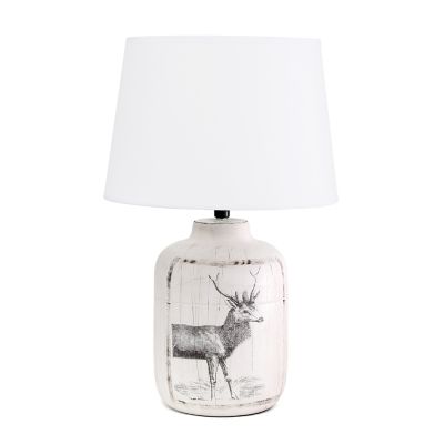 Simple Designs 17 in. H Rustic Deer Ceramic Farmhouse Table Lamp