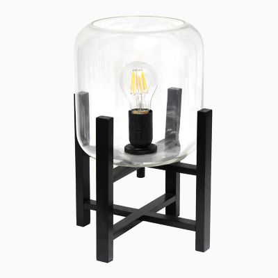 Image showing  13.38 in. H Black Wood Mounted Table Lamp with Clear Glass Cylinder Shade