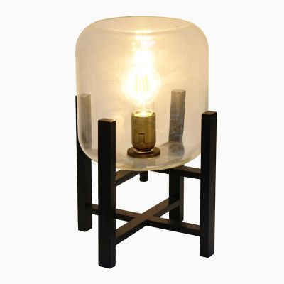 Image showing  13.38 in. H Black Wood Mounted Table Lamp with Clear Glass Cylinder Shade
