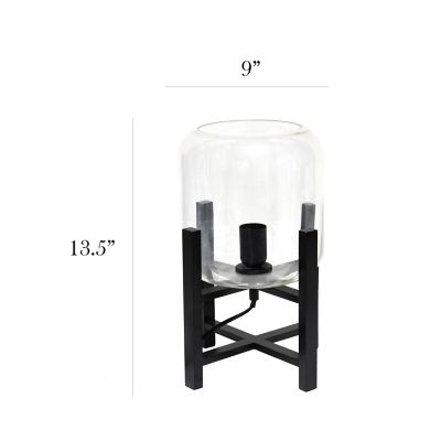 Image showing  13.38 in. H Black Wood Mounted Table Lamp with Clear Glass Cylinder Shade
