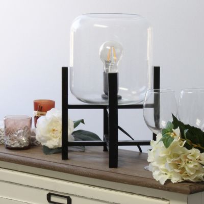Image showing  13.38 in. H Black Wood Mounted Table Lamp with Clear Glass Cylinder Shade