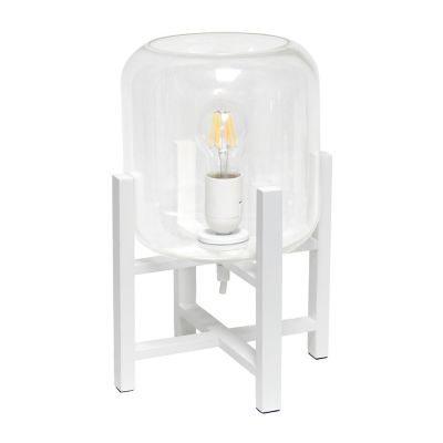 Simple Designs 13.38 In. H White Wood Mounted Table Lamp With Clear Glass Cylinder Shade