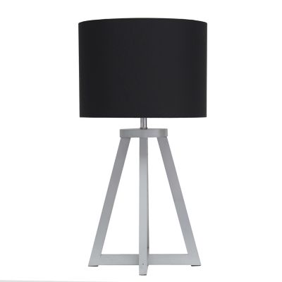Simple Designs 19 in. H Interlocked Triangular Wood Table Lamp with Fabric Shade, Gray Base, Black Shade