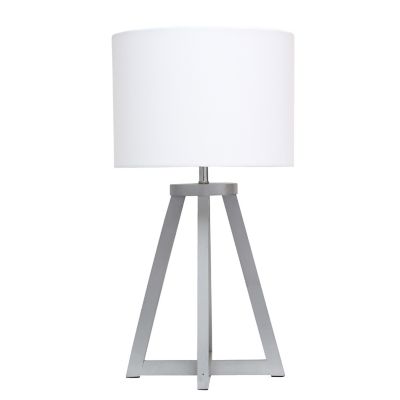 Simple Designs 19 in. H Interlocked Triangular Wood Table Lamp with Fabric Shade, Gray Base, White Shade
