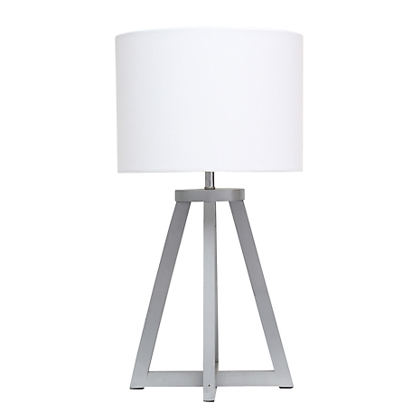 Simple Designs 19 in. H Interlocked Triangular Wood Table Lamp with Fabric Shade, Gray Base, White Shade