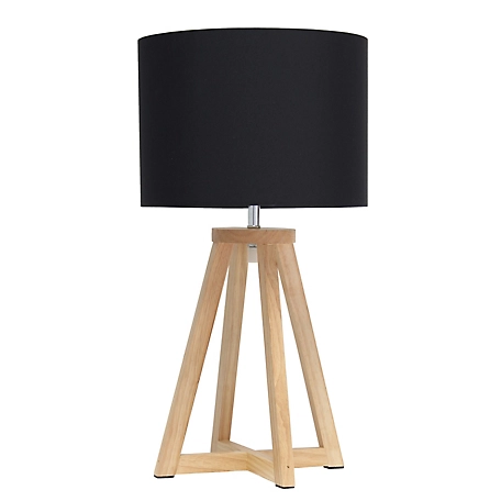 Simple Designs 19 in. H Interlocked Triangular Wood Table Lamp with Fabric Shade, Natural Base, Black Shade