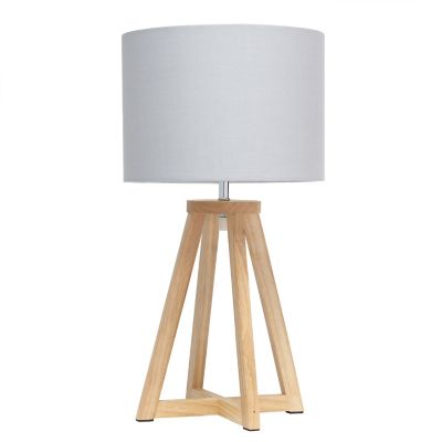 Simple Designs 19 in. H Interlocked Triangular Wood Table Lamp with Fabric Shade, Natural Base, Gray Shade