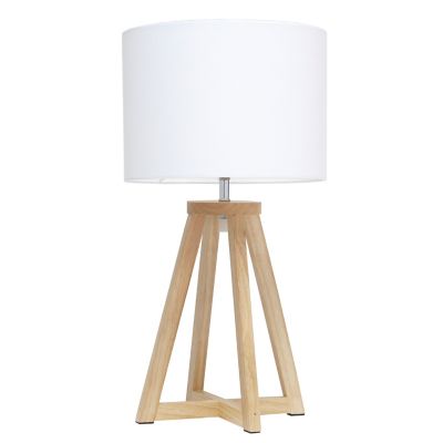 Image showing  19 in. H Interlocked Triangular Wood Table Lamp with Fabric Shade, Natural Base, White Shade