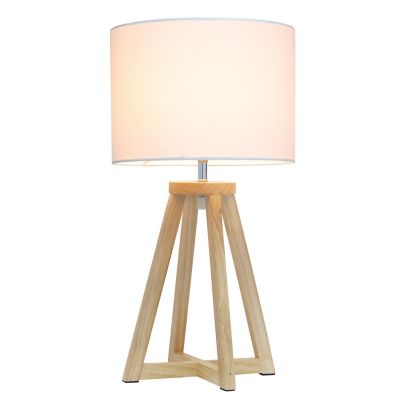 Image showing  19 in. H Interlocked Triangular Wood Table Lamp with Fabric Shade, Natural Base, White Shade