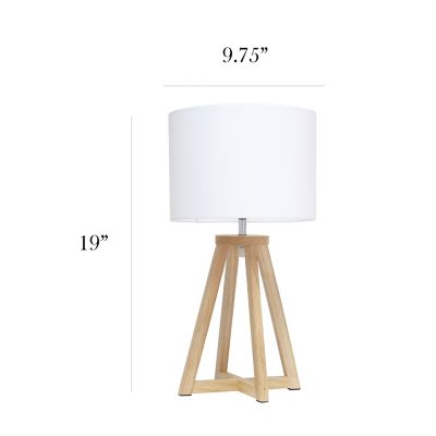 Image showing  19 in. H Interlocked Triangular Wood Table Lamp with Fabric Shade, Natural Base, White Shade