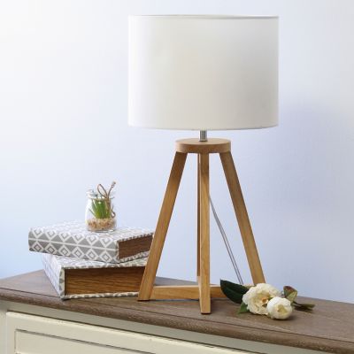 Image showing  19 in. H Interlocked Triangular Wood Table Lamp with Fabric Shade, Natural Base, White Shade