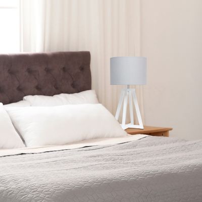 Simple Designs 19 in. H Interlocked Triangular Wood Table Lamp with Fabric Shade, White Base, Gray Shade