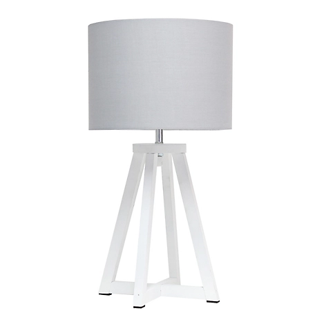 Simple Designs 19 in. H Interlocked Triangular Wood Table Lamp with Fabric Shade, White Base, Gray Shade