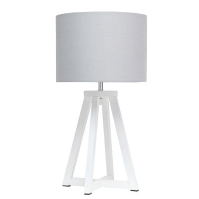 Image showing  19 in. H Interlocked Triangular Wood Table Lamp with Fabric Shade, White Base, Gray Shade