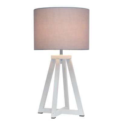 Image showing  19 in. H Interlocked Triangular Wood Table Lamp with Fabric Shade, White Base, Gray Shade