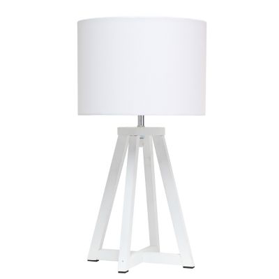 Simple Designs 19 in. H Interlocked Triangular Wood Table Lamp with Fabric Shade, White Base, White Shade