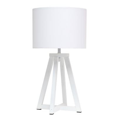Image showing  19 in. H Interlocked Triangular Wood Table Lamp with Fabric Shade, White Base, White Shade